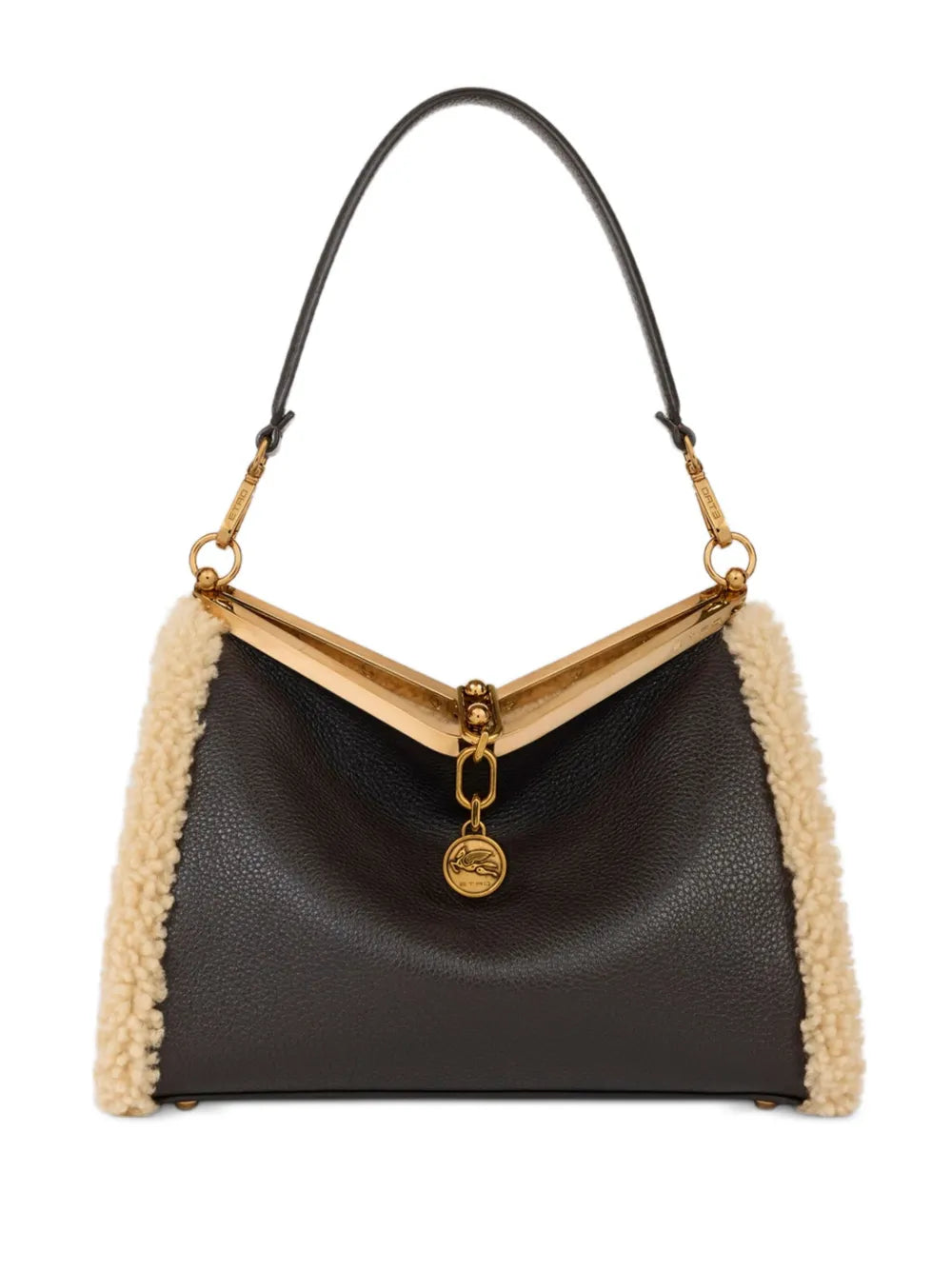 ETROmedium VELA shearling-trimmed clasp shoulder bag