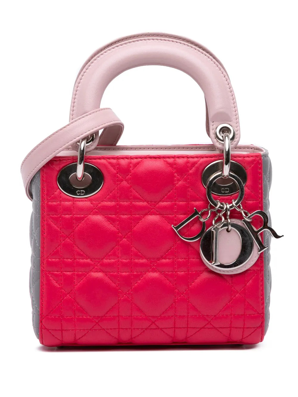 Pre-OwnedChristian Dior Pre-Owned2014 Mini Tricolor Lambskin Cannage Lady Dior satchel
