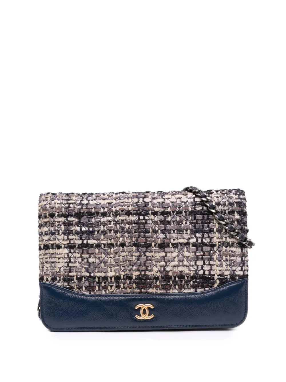 Pre-OwnedCHANEL Pre-Owned2018 Quilted Tweed and Calfskin Gabrielle Wallet On Chain crossbody bag