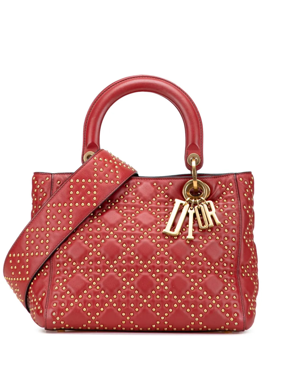 Pre-OwnedChristian Dior Pre-Owned2017 Medium Lambskin Cannage Studded Supple Lady Dior satchel
