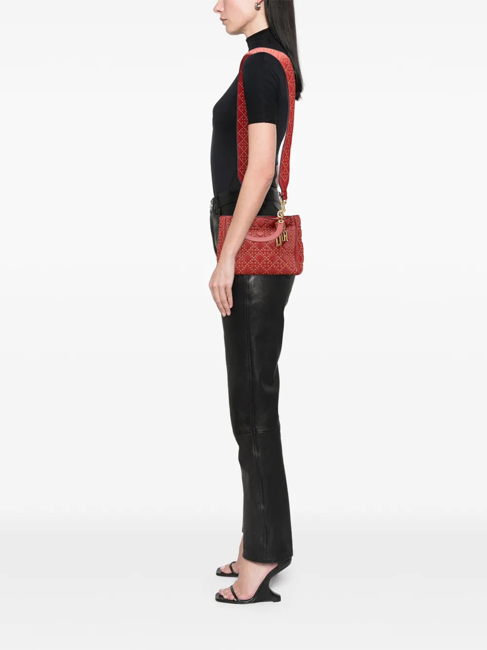 Pre-OwnedChristian Dior Pre-Owned2017 Medium Lambskin Cannage Studded Supple Lady Dior satchel