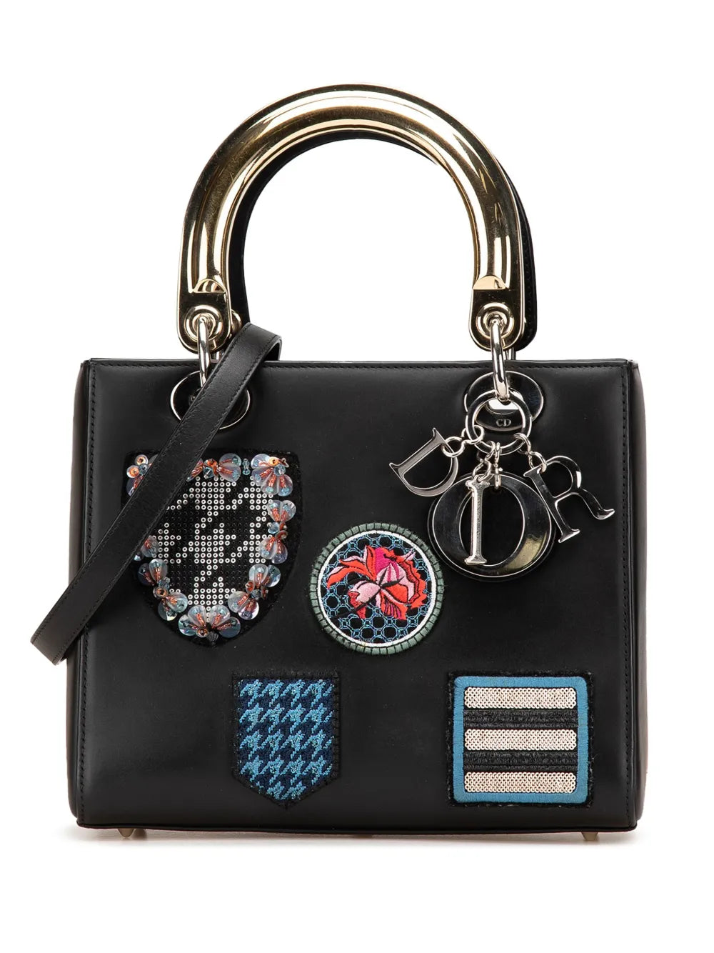 Pre-OwnedChristian Dior Pre-Owned2014 Medium Calfskin Patch Embellished Lady Dior satchel