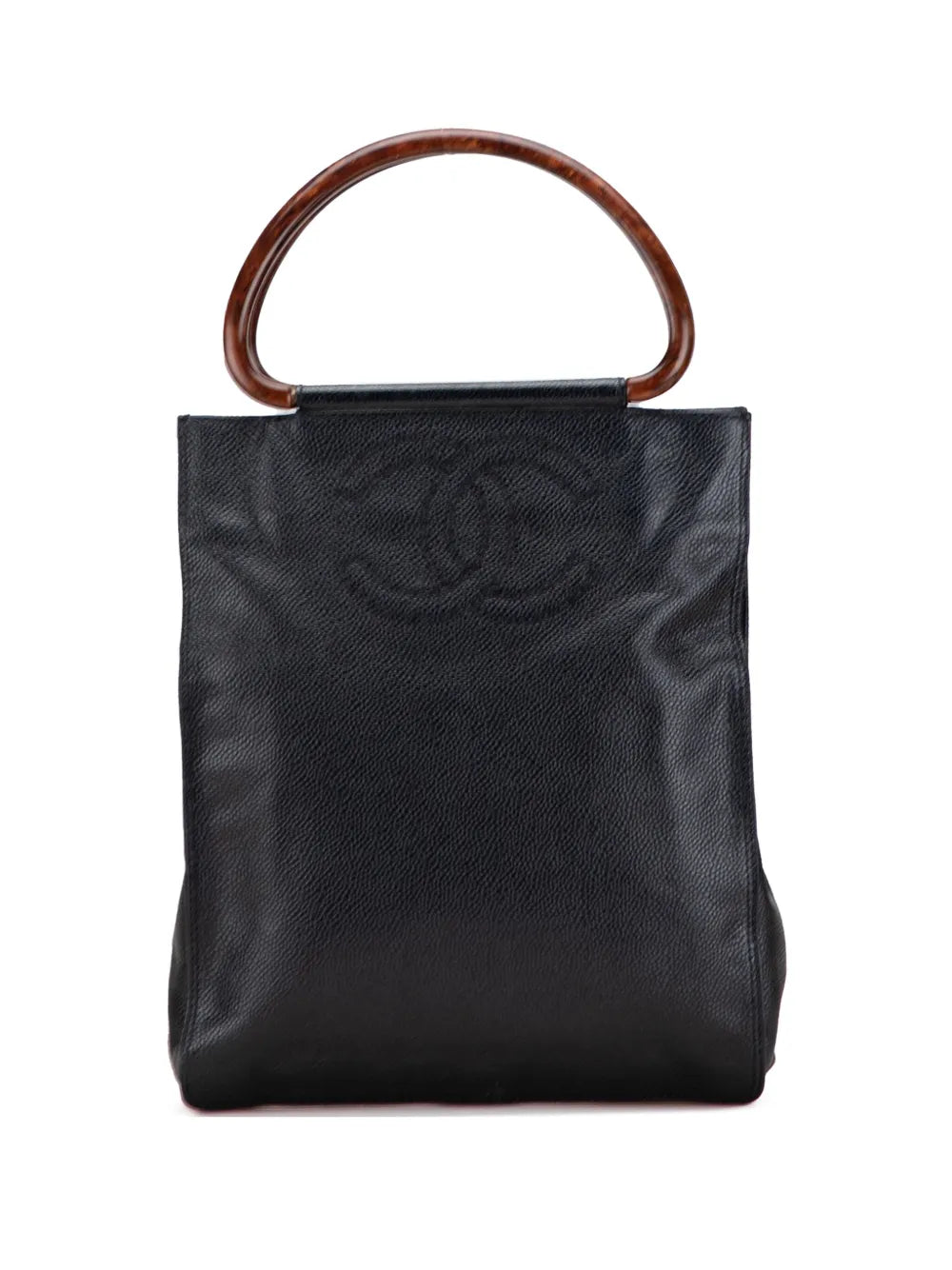 Pre-OwnedCHANEL Pre-Owned2000-2002 CC Caviar Wood Top Handle tote bag