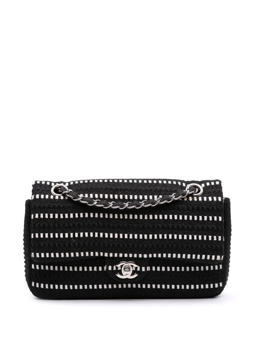 Pre-OwnedCHANEL Pre-Owned2014 Medium Classic Tweed Striped Ribbon Double Flap shoulder bag