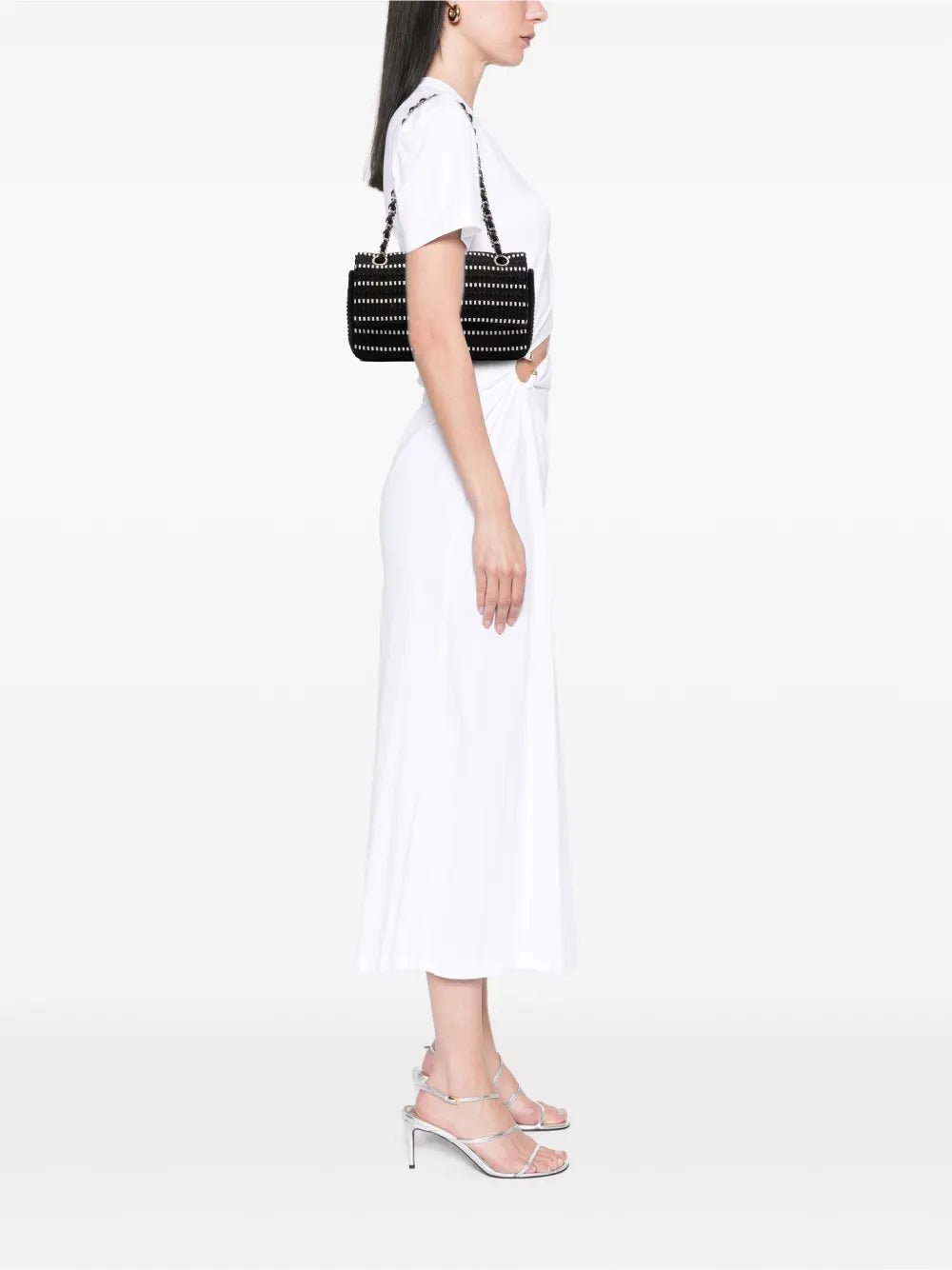 Pre-OwnedCHANEL Pre-Owned2014 Medium Classic Tweed Striped Ribbon Double Flap shoulder bag