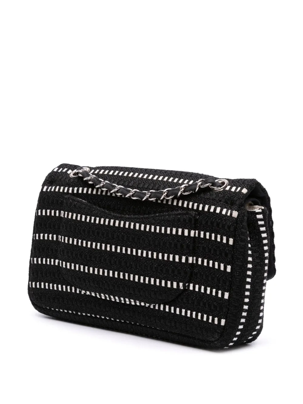 Pre-OwnedCHANEL Pre-Owned2014 Medium Classic Tweed Striped Ribbon Double Flap shoulder bag