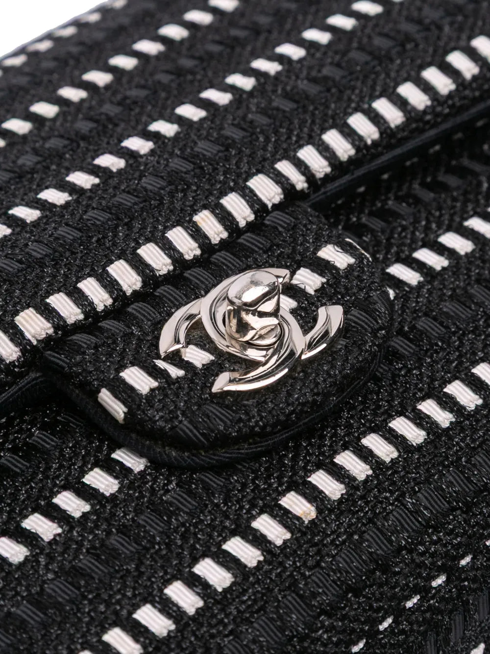 Pre-OwnedCHANEL Pre-Owned2014 Medium Classic Tweed Striped Ribbon Double Flap shoulder bag