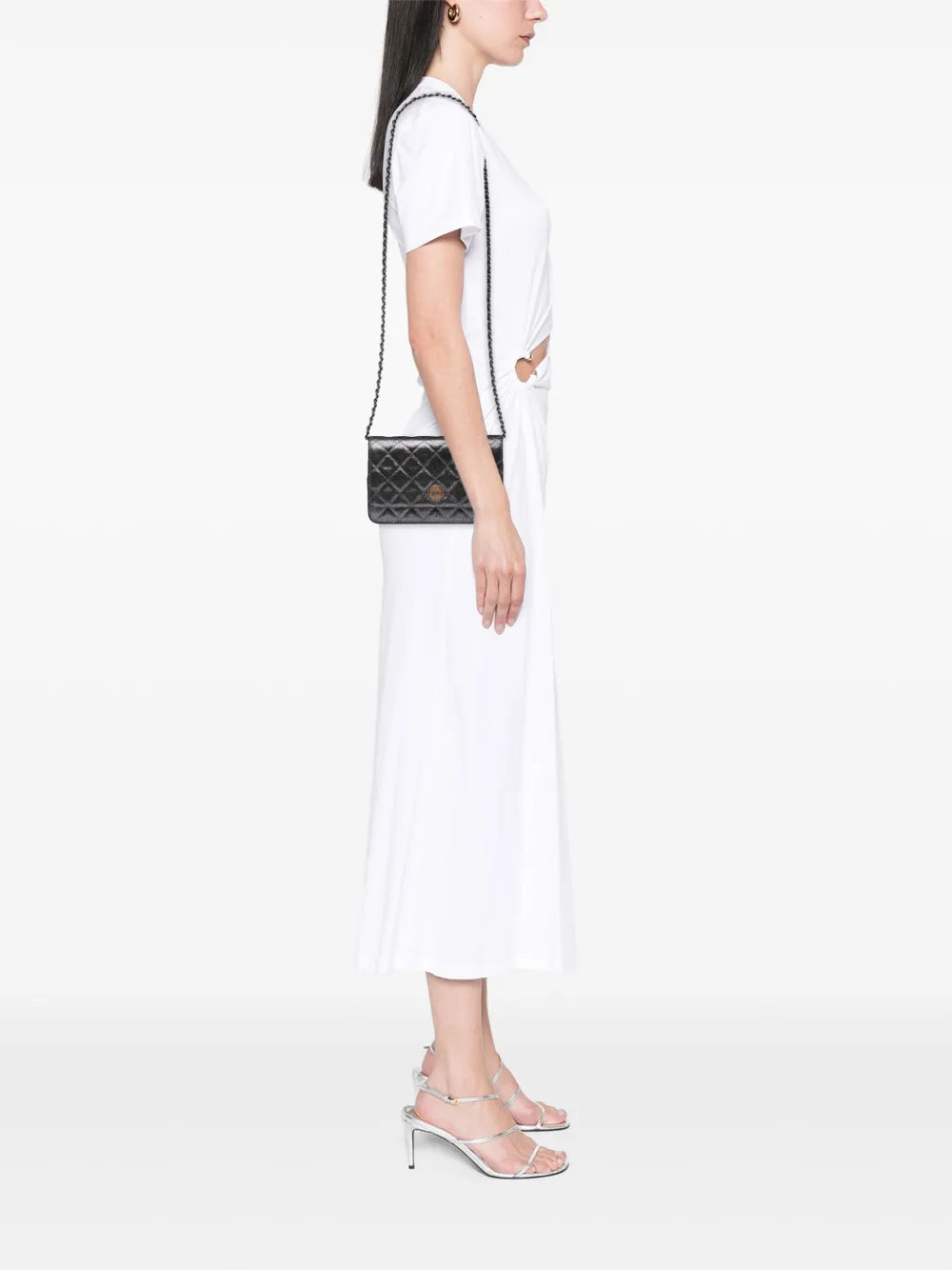Pre-OwnedCHANEL Pre-Owned2013-2014 Quilted Iridescent Lambskin Tartan Button Wallet On Chain crossbody bag