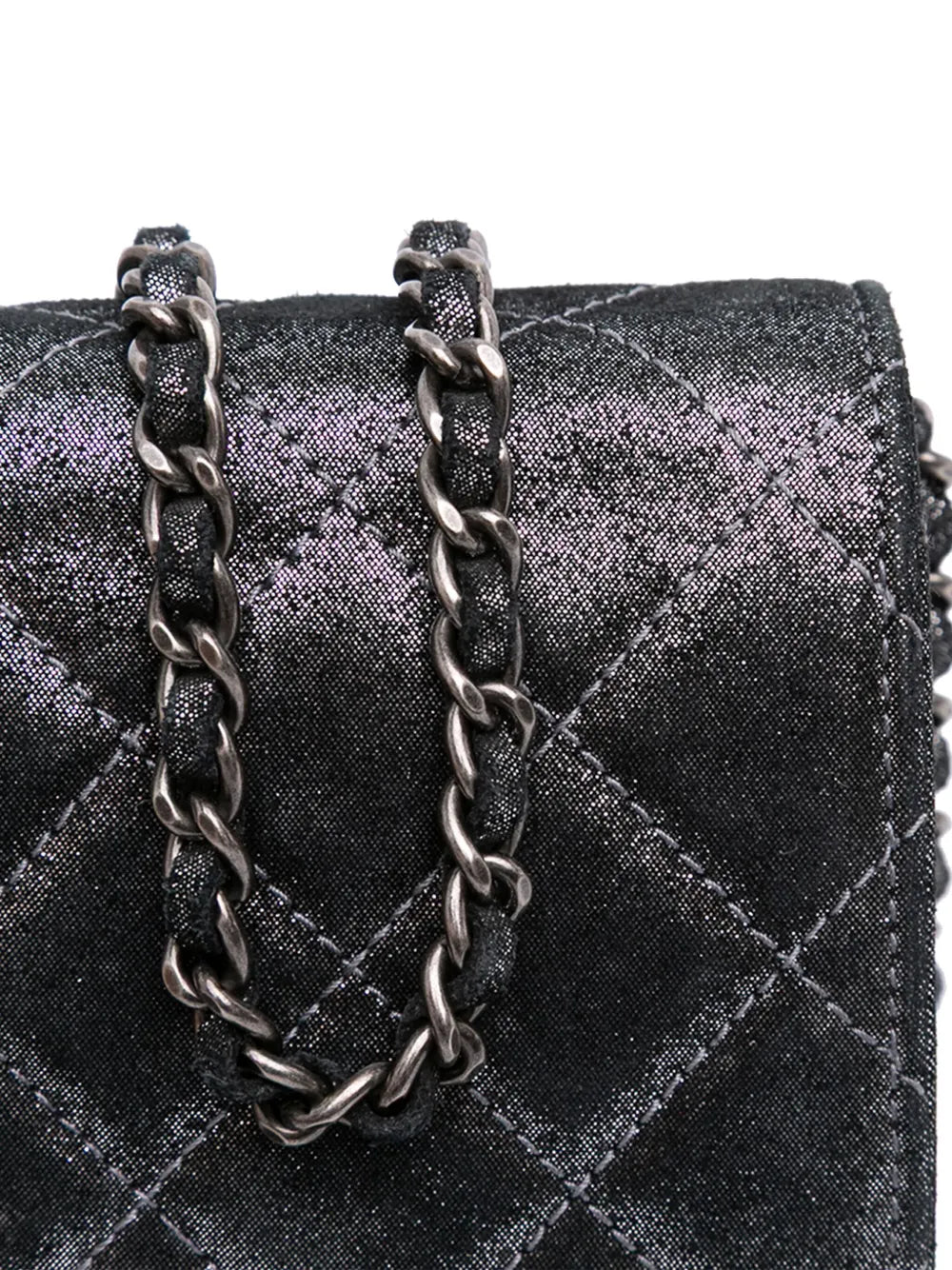 Pre-OwnedCHANEL Pre-Owned2013-2014 Quilted Iridescent Lambskin Tartan Button Wallet On Chain crossbody bag