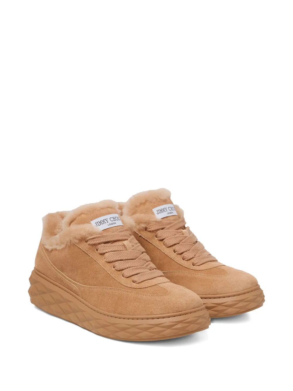 Jimmy Choo Fur-Trim Diamond Maxi Sneakers