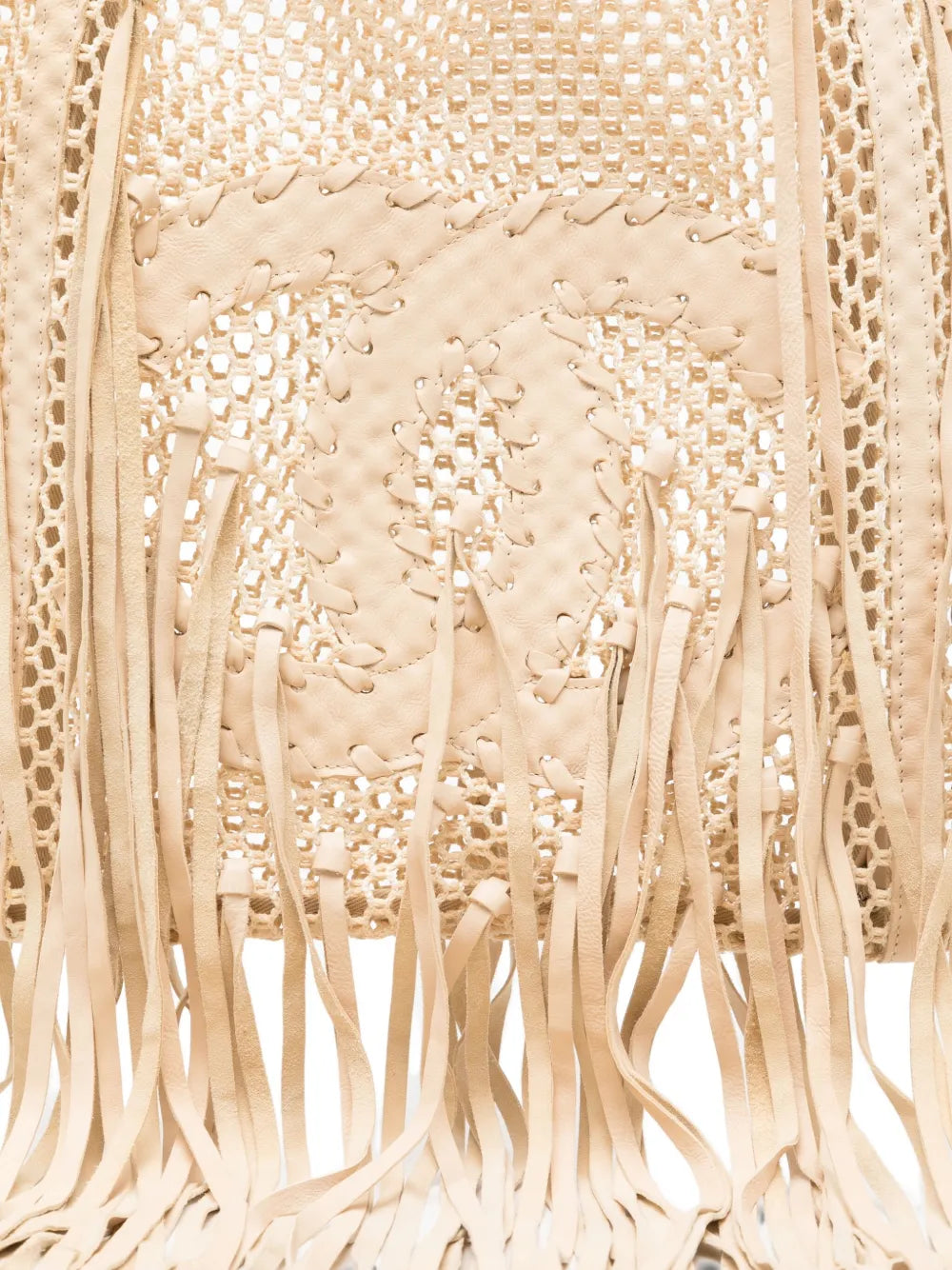 Pre-OwnedCHANEL Pre-OwnedResort 2011 Fringe Crochet Woven Mesh Large Leather Tote