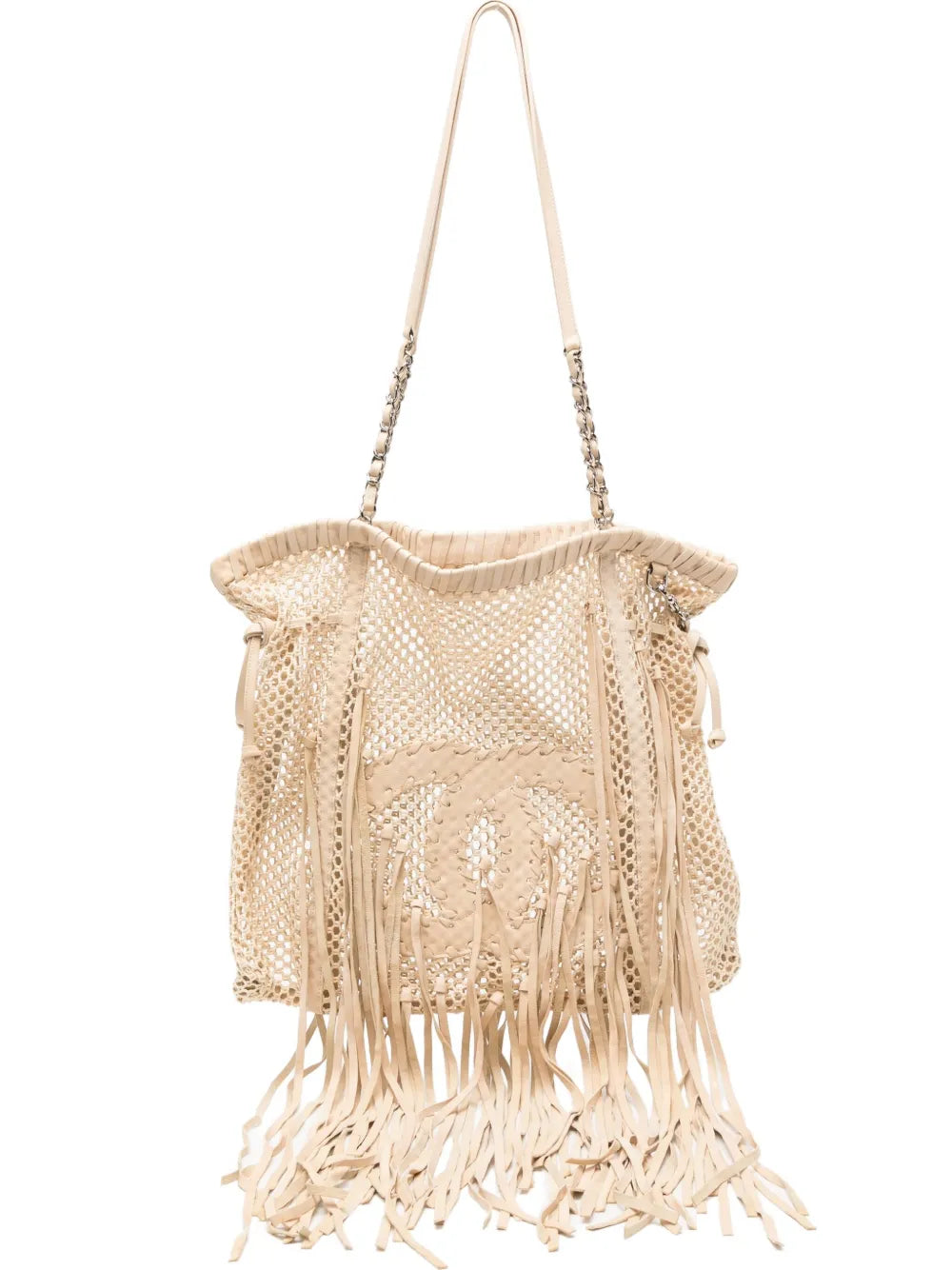 Pre-OwnedCHANEL Pre-OwnedResort 2011 Fringe Crochet Woven Mesh Large Leather Tote