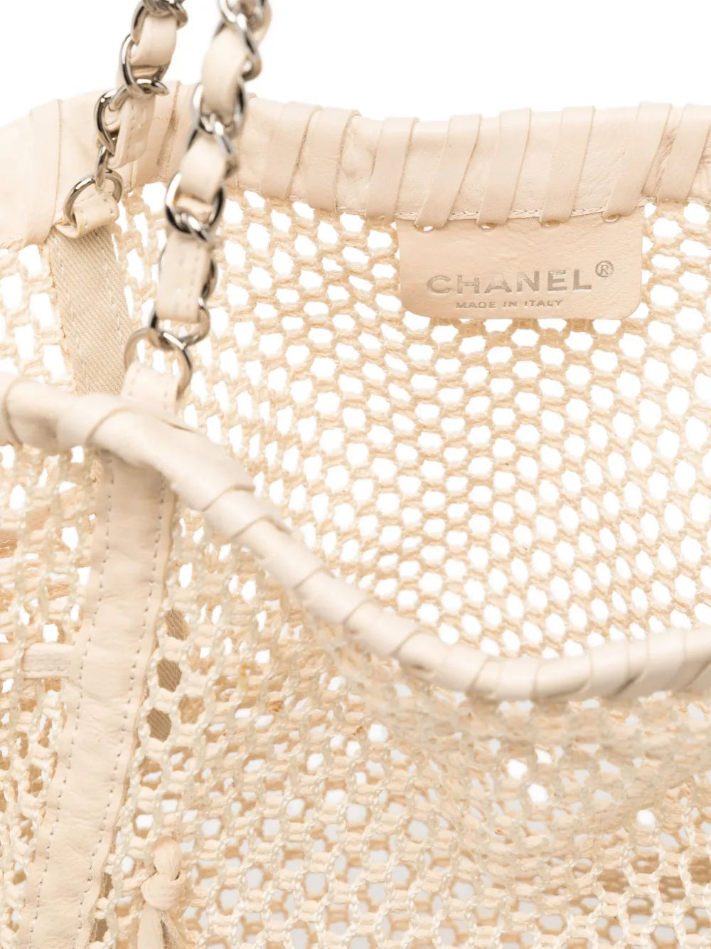 Pre-OwnedCHANEL Pre-OwnedResort 2011 Fringe Crochet Woven Mesh Large Leather Tote
