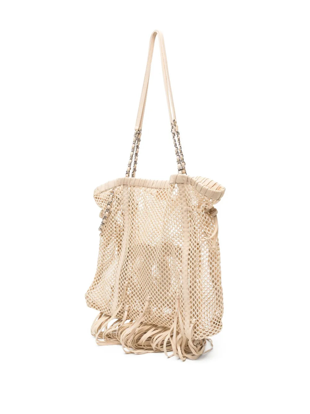 Pre-OwnedCHANEL Pre-OwnedResort 2011 Fringe Crochet Woven Mesh Large Leather Tote