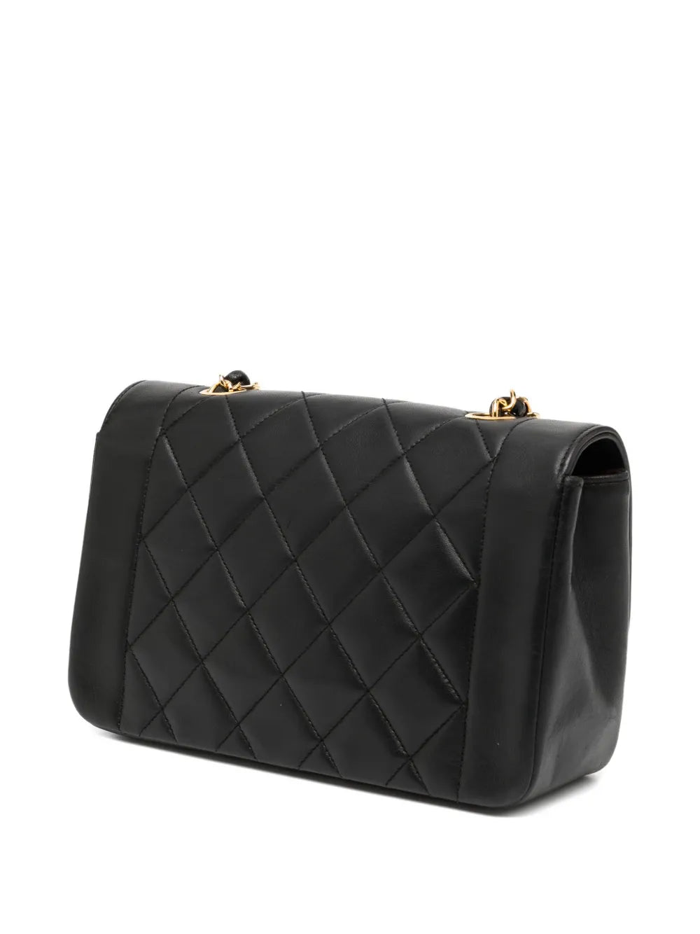 Pre-OwnedCHANEL Pre-Owned1991 Diana Medium Black Lambskin Diana Stripe Classic Flap Shoulder Bag