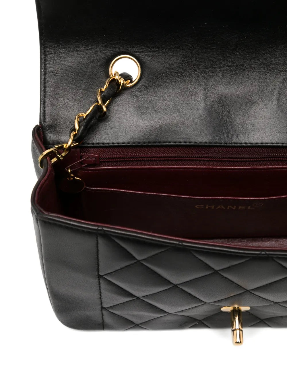 Pre-OwnedCHANEL Pre-Owned1991 Diana Medium Black Lambskin Diana Stripe Classic Flap Shoulder Bag