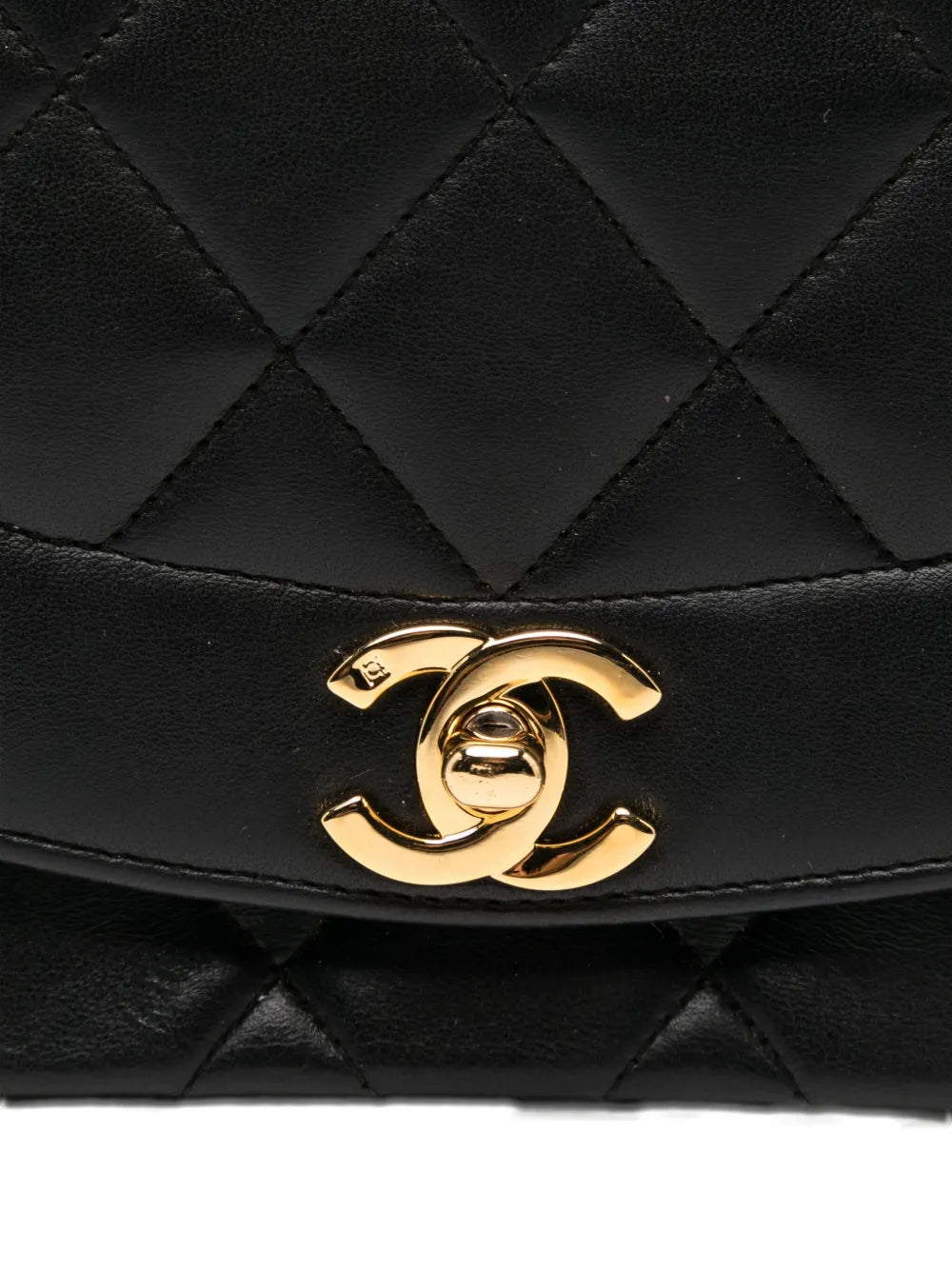 Pre-OwnedCHANEL Pre-Owned1991 Diana Medium Black Lambskin Diana Stripe Classic Flap Shoulder Bag