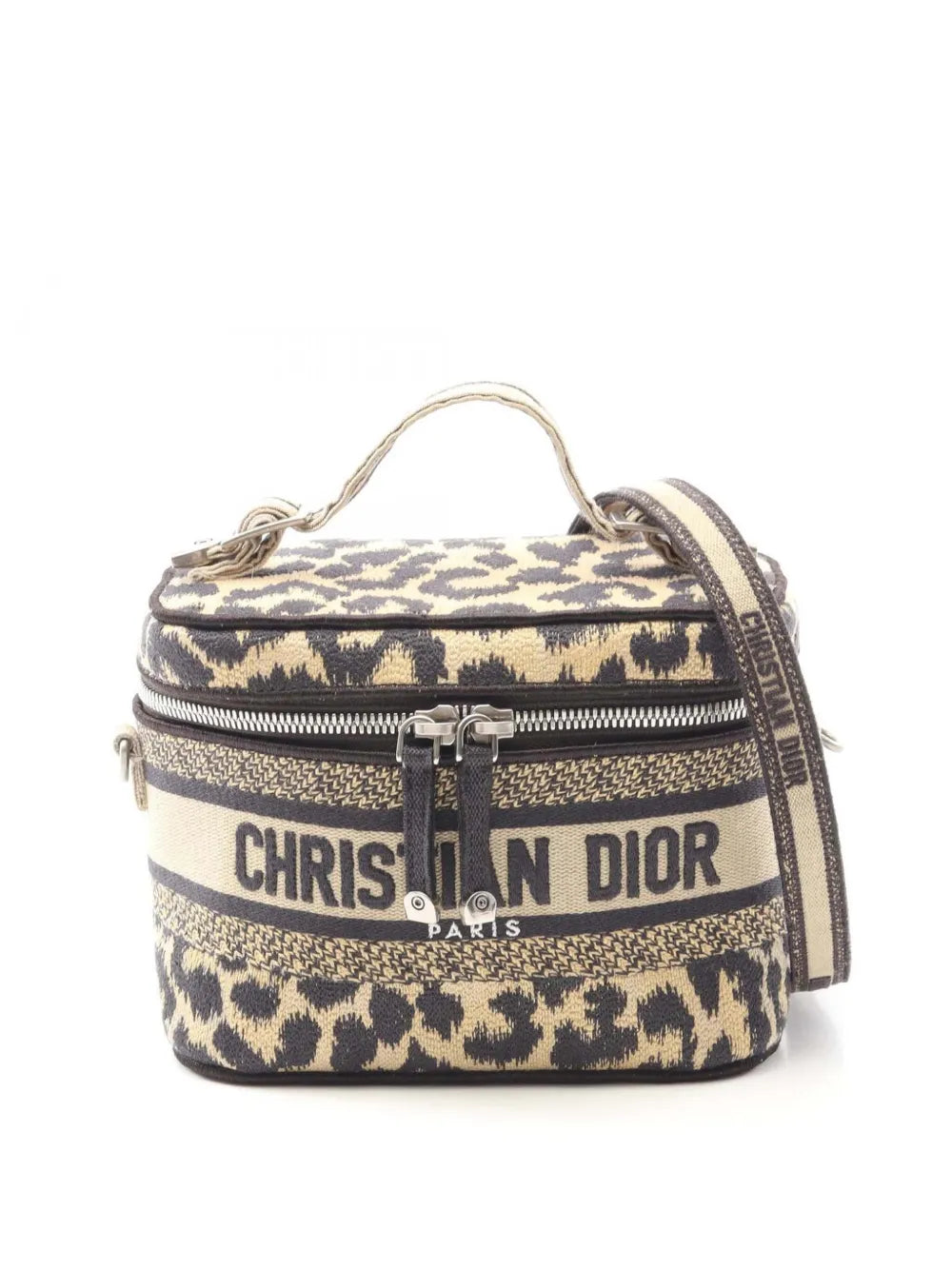 Pre-OwnedChristian Dior Pre-Owned2021 Mizza Small Embroidered Canvas Diortravel Leopard Vanity Case satchel