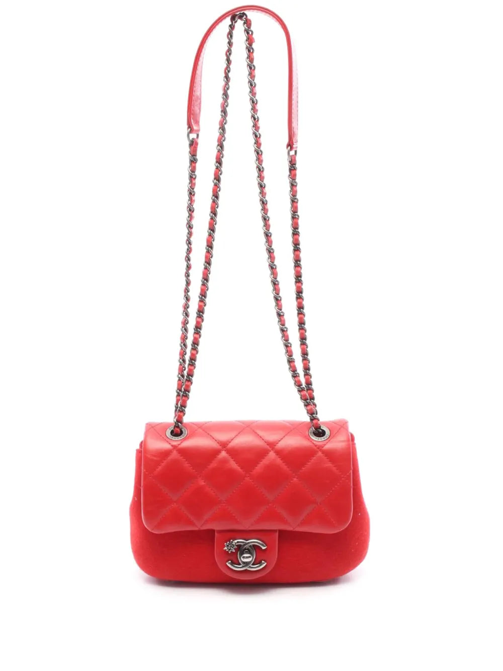 Pre-OwnedCHANEL Pre-Owned2015-2016 Paris Salzburg Mini Quilted Glazed Calfskin and Felt Edelweiss Flower Flap crossbody bag