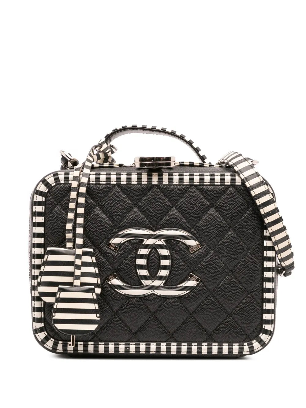 Pre-OwnedCHANEL Pre-Owned2019 Small Caviar Striped CC Filigree Case vanity bag