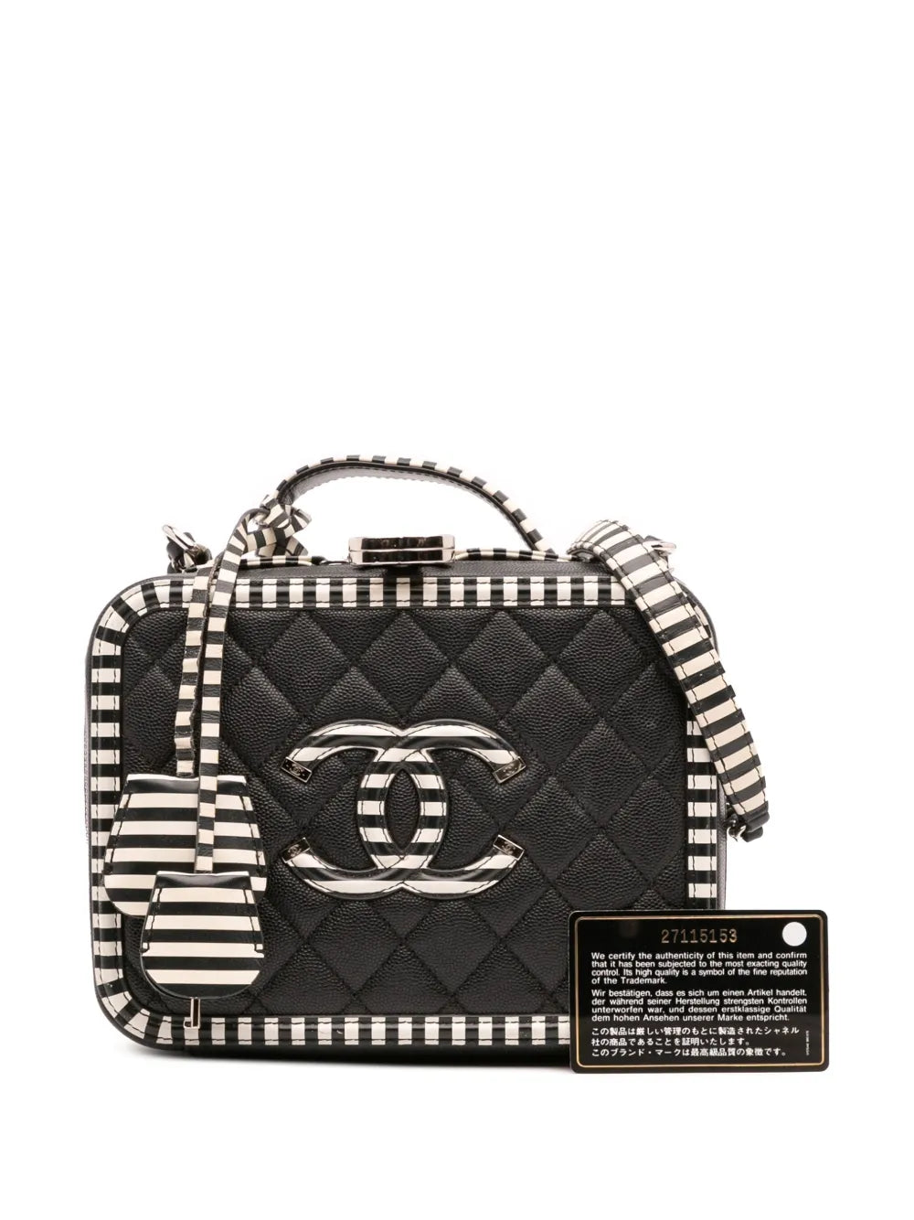 Pre-OwnedCHANEL Pre-Owned2019 Small Caviar Striped CC Filigree Case vanity bag