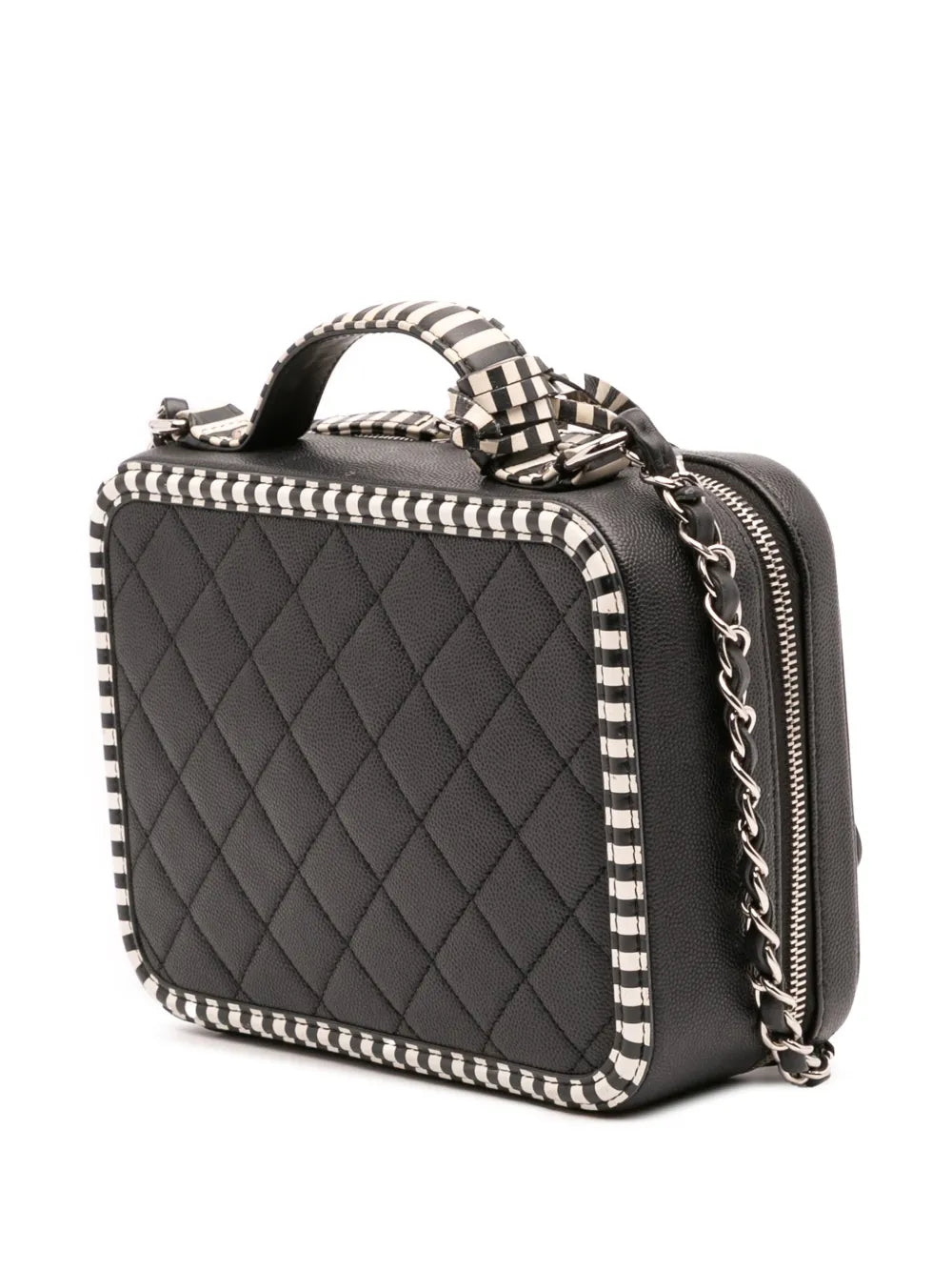 Pre-OwnedCHANEL Pre-Owned2019 Small Caviar Striped CC Filigree Case vanity bag