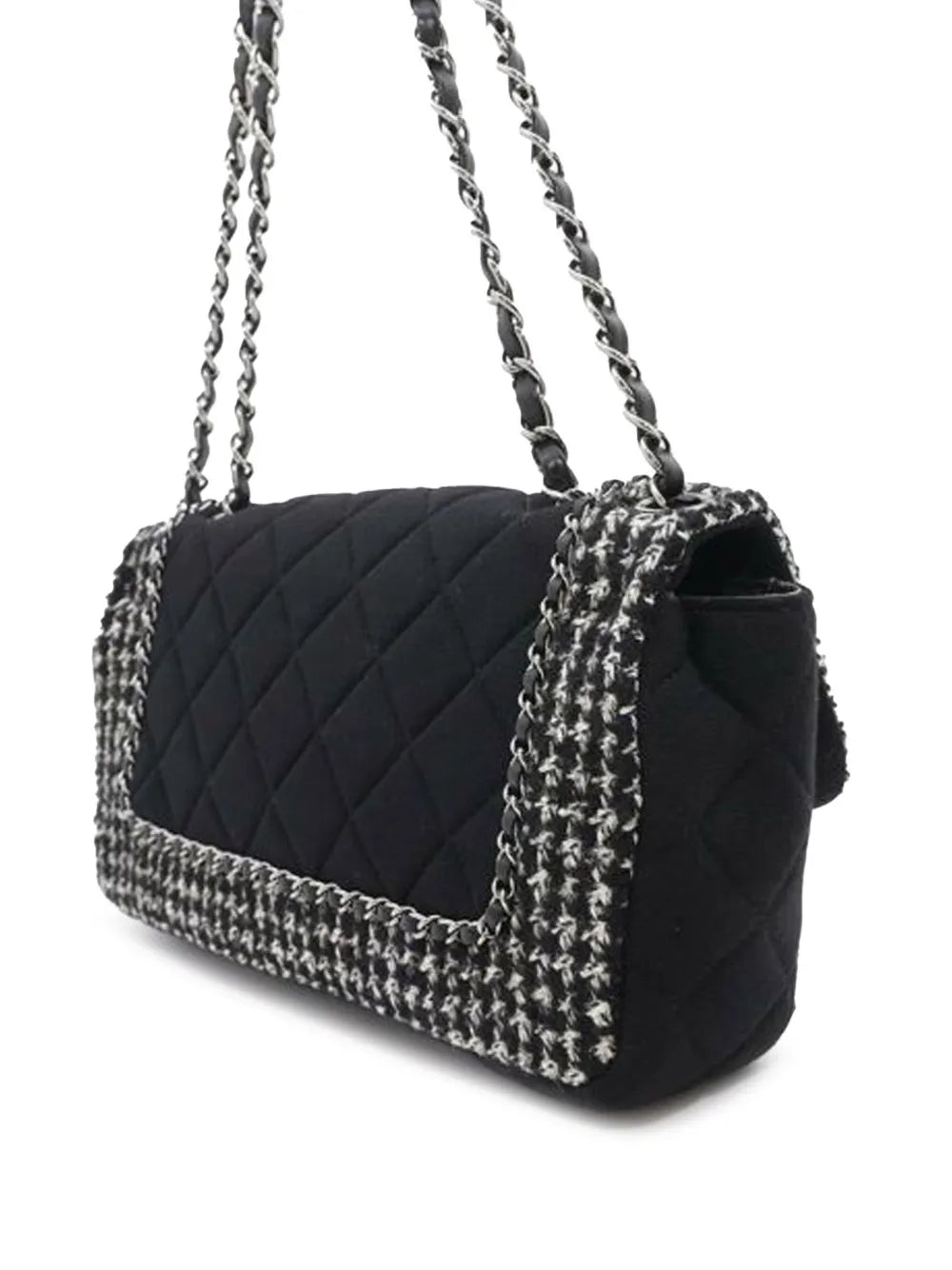 Pre-OwnedCHANEL Pre-Owned2014-2015 Medium Quilted Jersey and Tweed Chain Flap shoulder bag