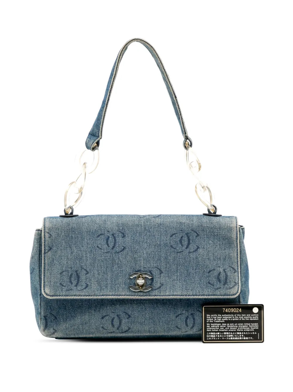 Pre-OwnedCHANEL Pre-Owned2002-2003 CC Printed Denim Single Flap shoulder bag