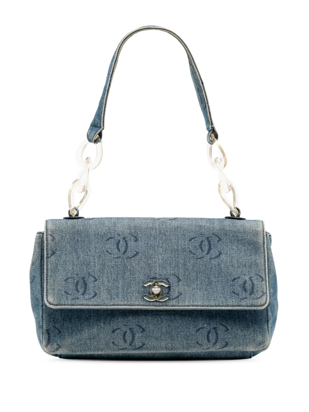 Pre-OwnedCHANEL Pre-Owned2002-2003 CC Printed Denim Single Flap shoulder bag
