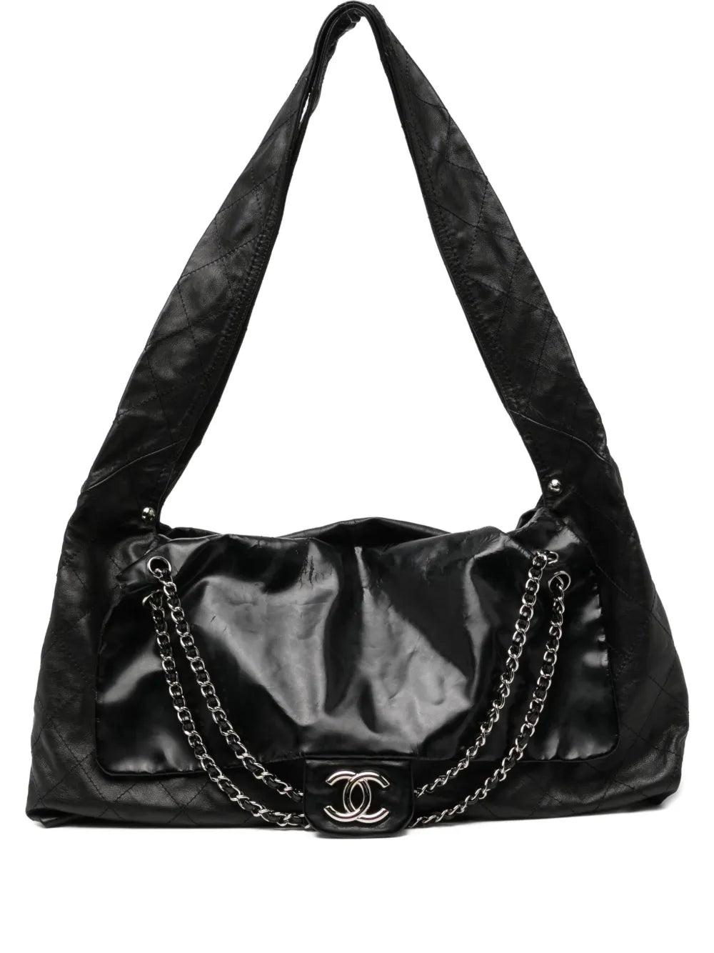 Pre-OwnedCHANEL Pre-OwnedLeather Oversize XL Patent and Leather Quilted Tote Shoulder Flap Bag