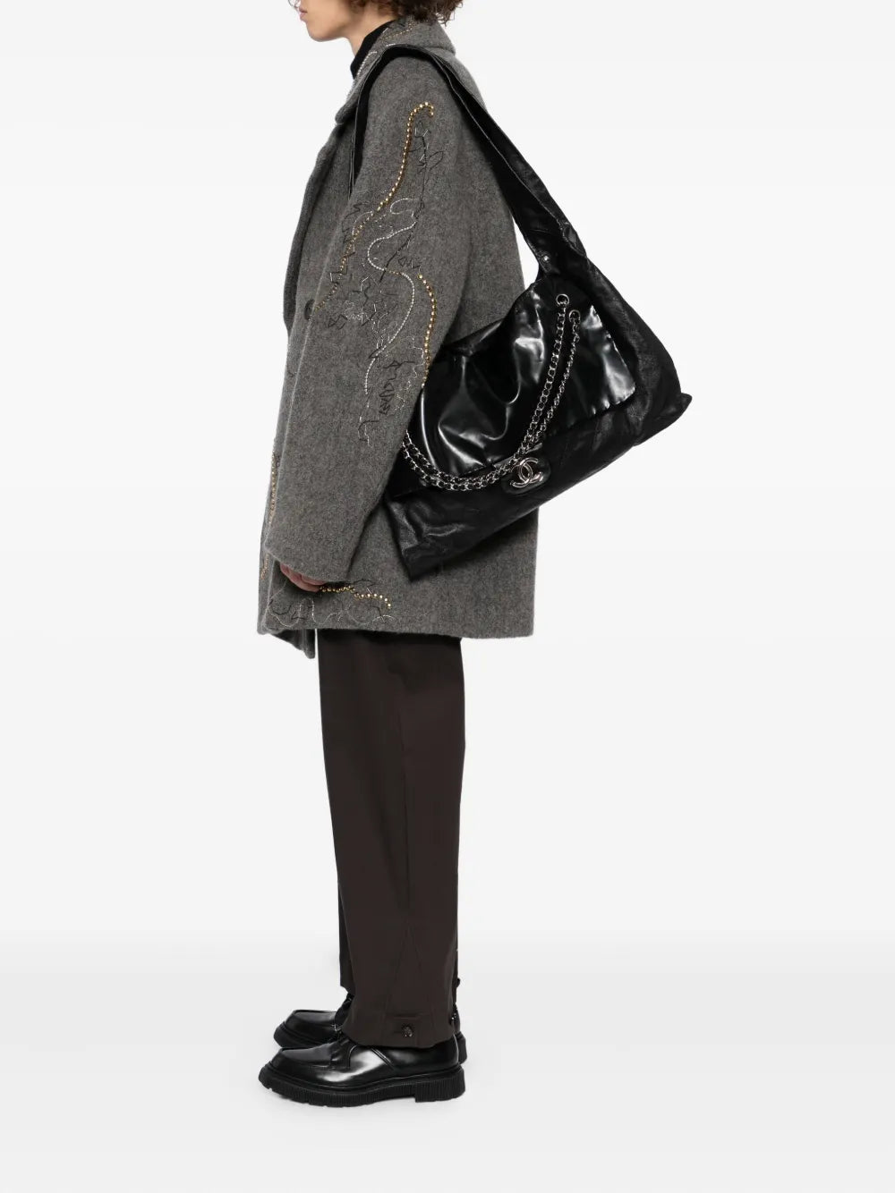 Pre-OwnedCHANEL Pre-OwnedLeather Oversize XL Patent and Leather Quilted Tote Shoulder Flap Bag