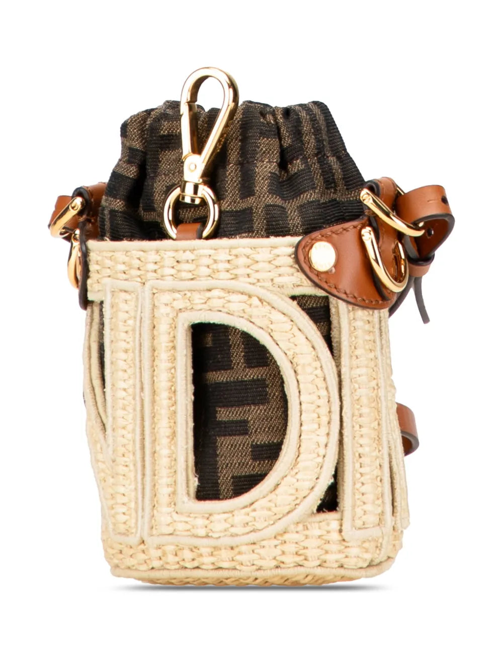 Pre-OwnedFendi Pre-Owned2018-2025 Nano Zucca Straw and Canvas Step Out Bag bucket bag