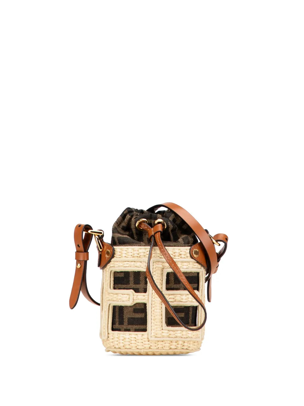 Pre-OwnedFendi Pre-Owned2018-2025 Nano Zucca Straw and Canvas Step Out Bag bucket bag