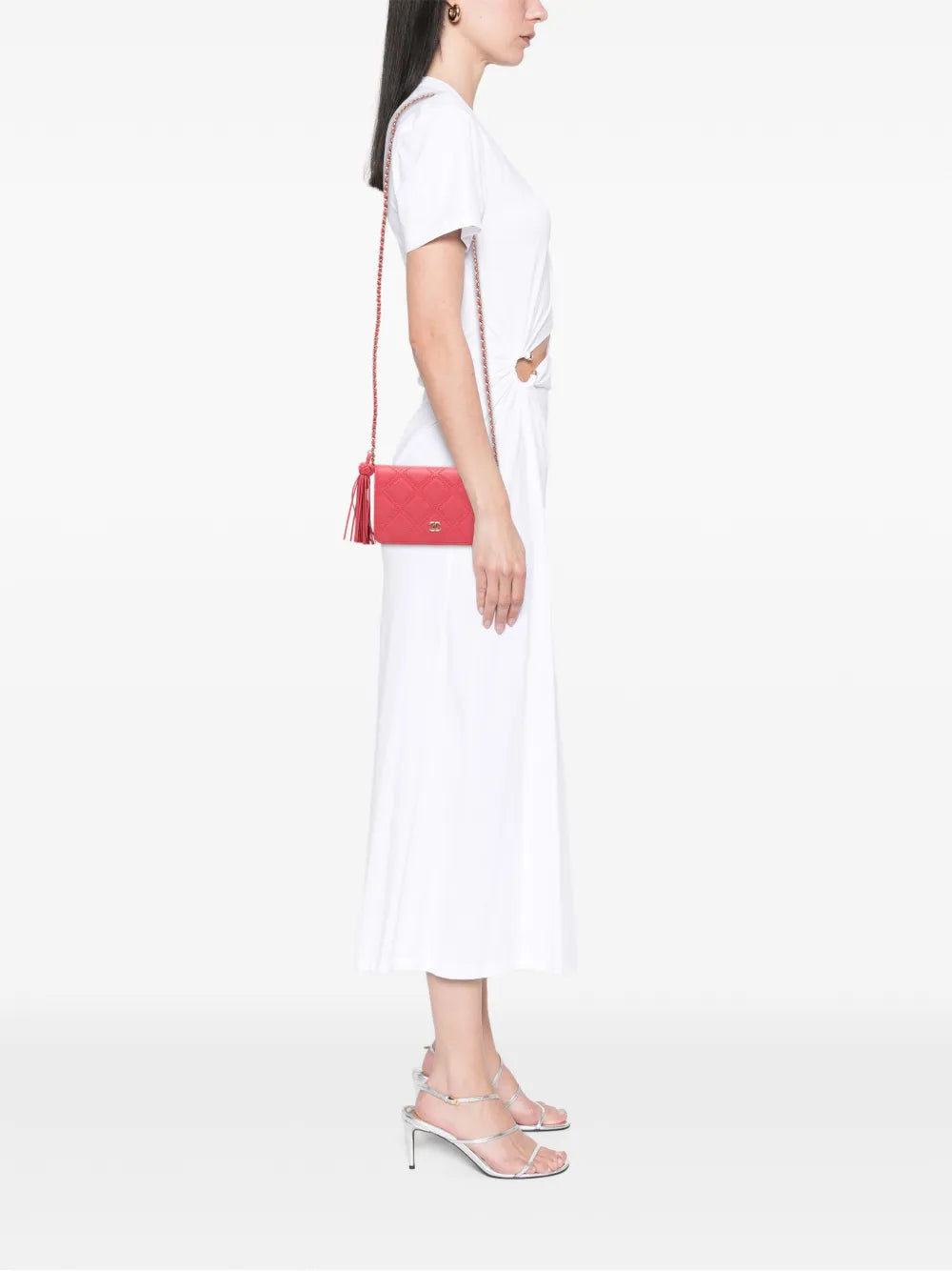 Pre-OwnedCHANEL Pre-Owned2017-2018 Quilted Lambskin Double Stitch Tassel Wallet On Chain crossbody bag