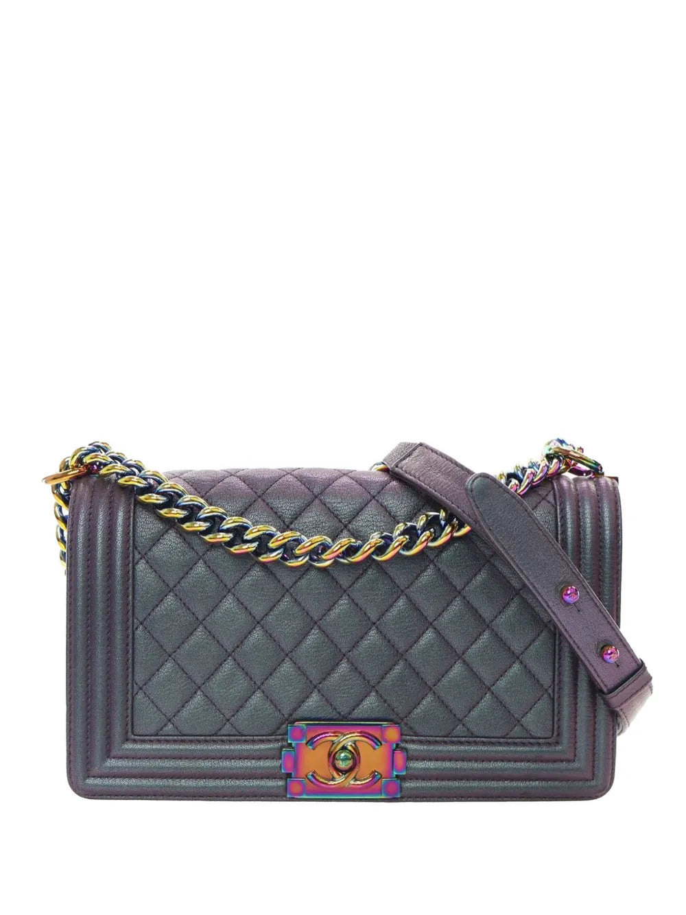 Pre-OwnedCHANEL Pre-Owned2015-2016 Old Medium Quilted Iridescent Goatskin Boy Flap crossbody bag