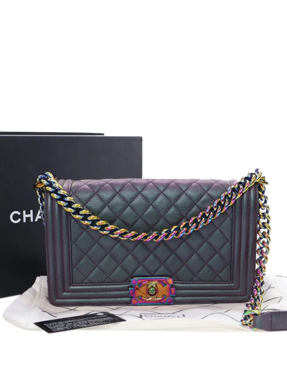 Pre-OwnedCHANEL Pre-Owned2015-2016 Old Medium Quilted Iridescent Goatskin Boy Flap crossbody bag