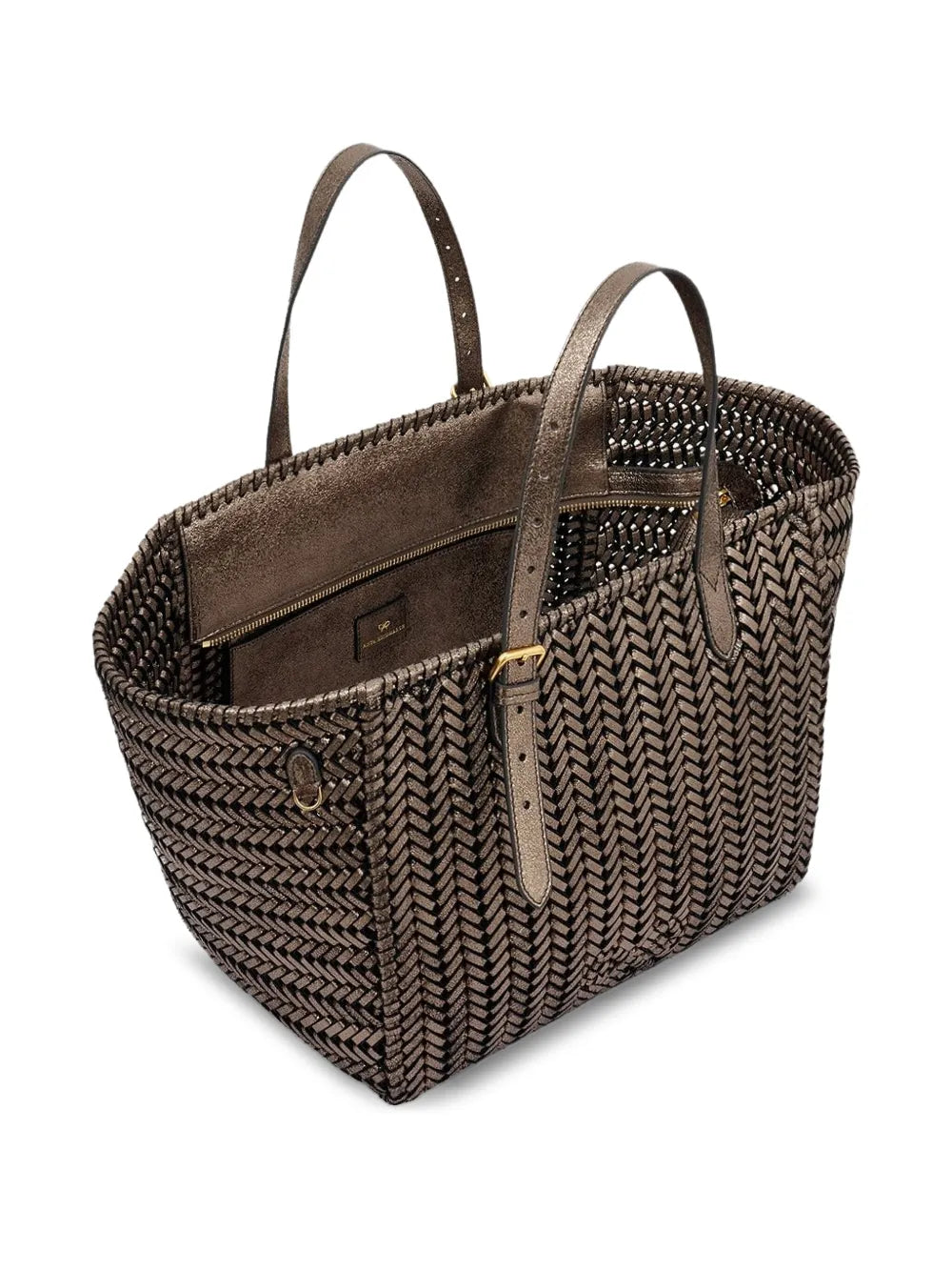 Anya HindmarchNeeson Square herringbone-weave leather tote bag