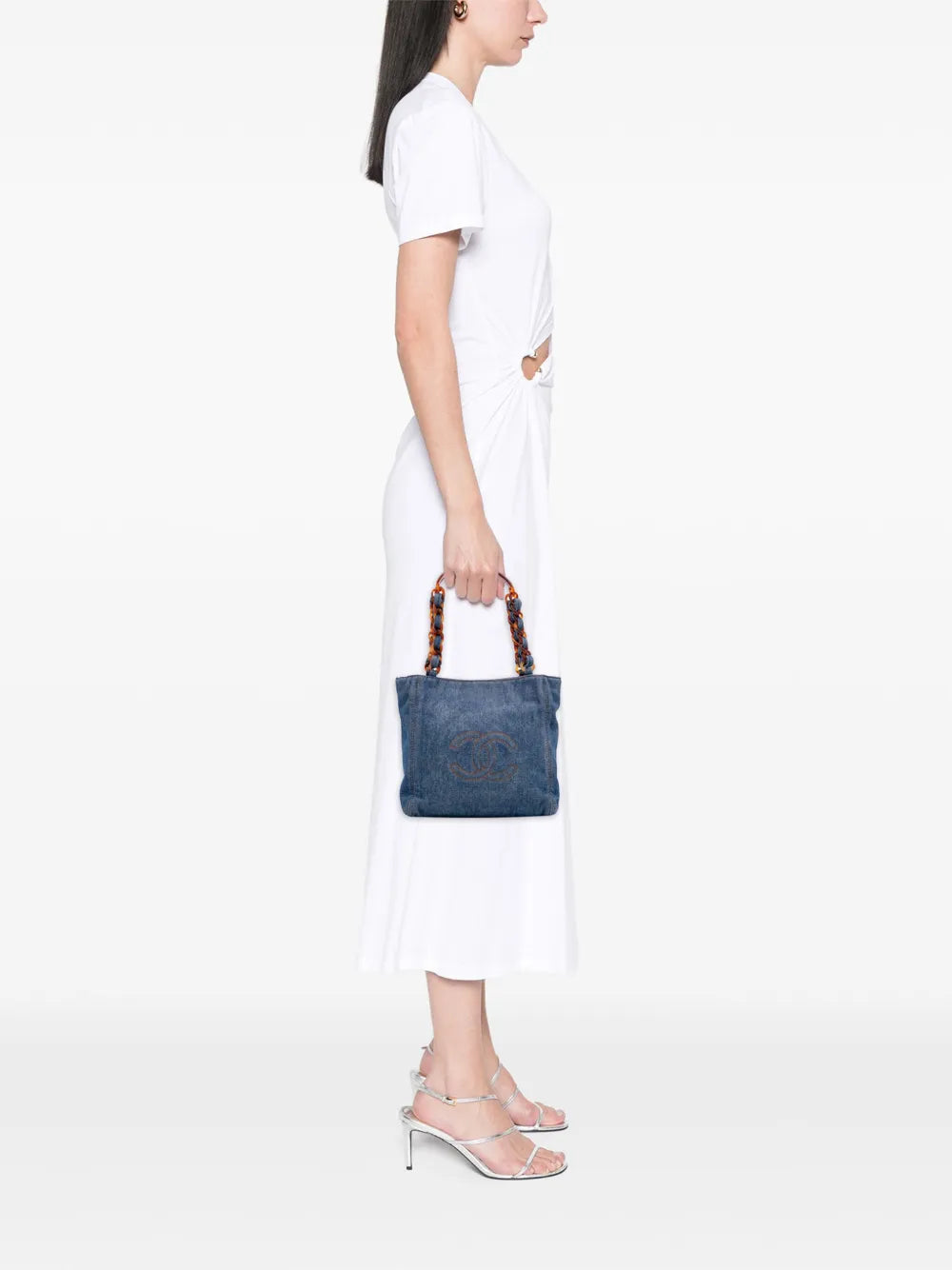 Pre-OwnedCHANEL Pre-Owned1997-1999 Small CC Stitched Denim tote bag