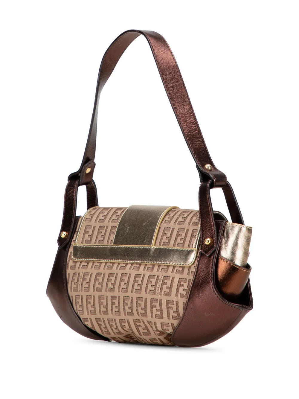 Pre-OwnedFendi Pre-Owned2000-2010 Zucchino Canvas and Metallic Leather Compilation shoulder bag