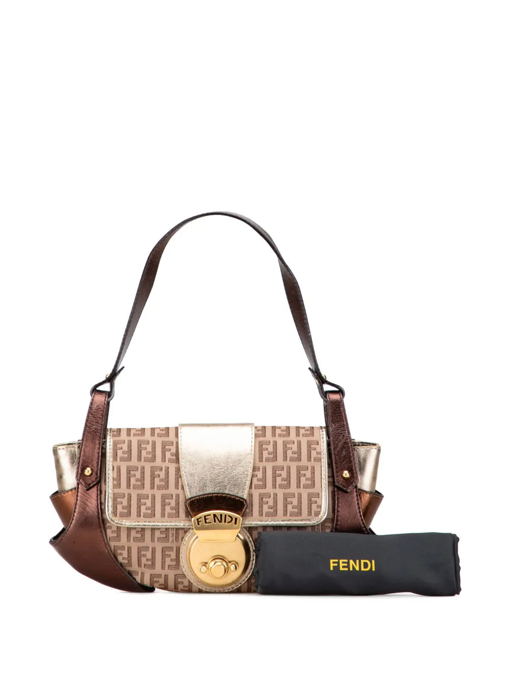Pre-OwnedFendi Pre-Owned2000-2010 Zucchino Canvas and Metallic Leather Compilation shoulder bag