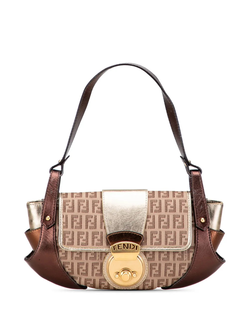Pre-OwnedFendi Pre-Owned2000-2010 Zucchino Canvas and Metallic Leather Compilation shoulder bag