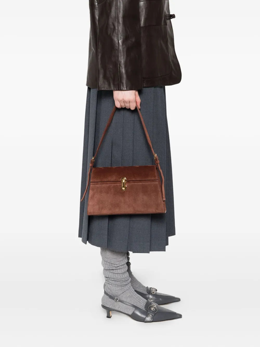 Savette suede clasp shoulder bag