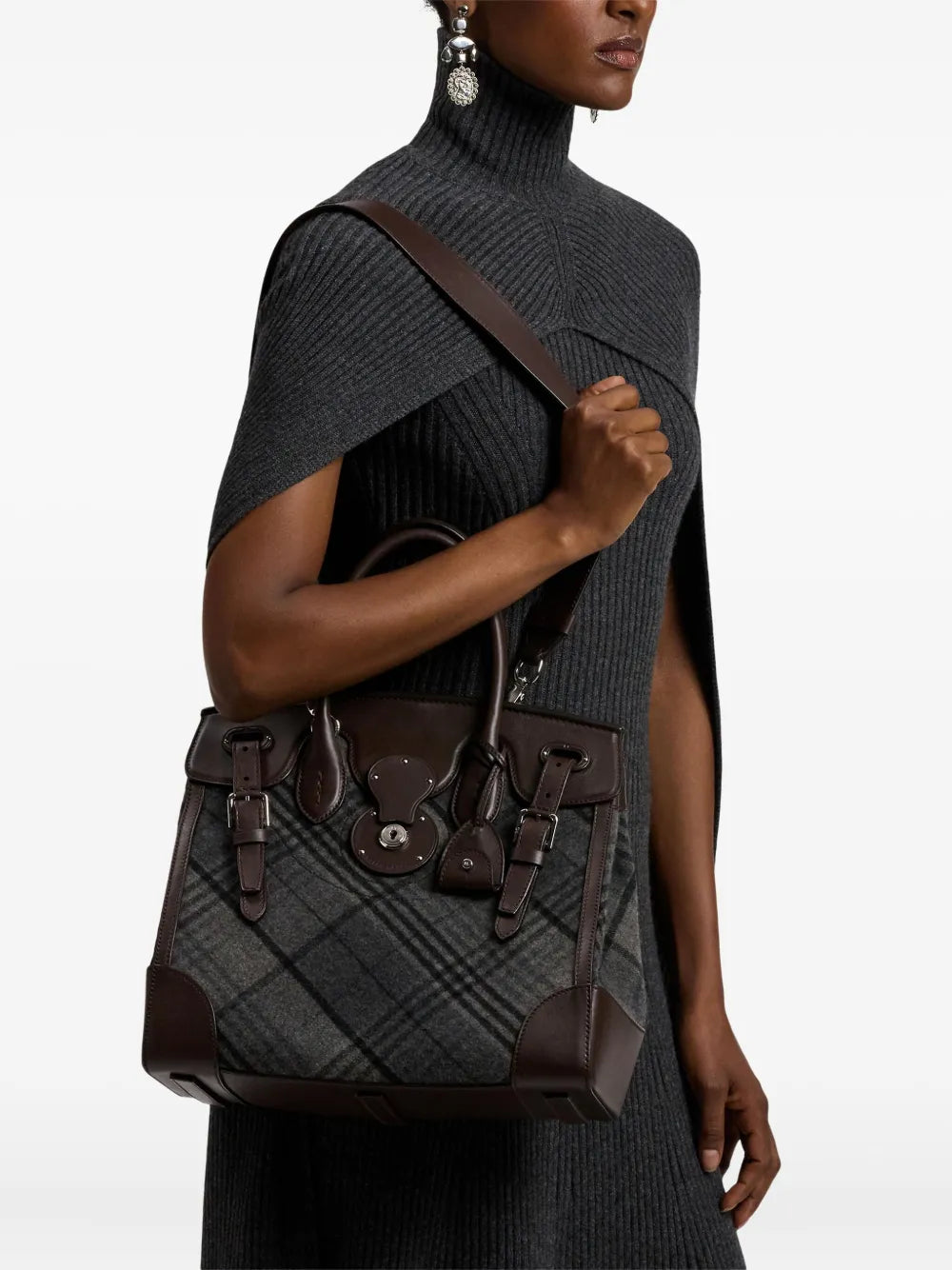 Ralph Lauren Collectionmedium plaid panelled satchel bag