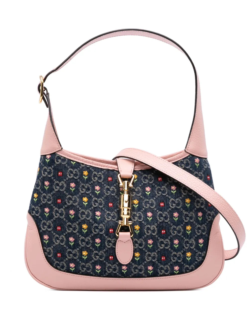 Pre-OwnedGucci Pre-Owned2016-2025 Limited Edition Small GG Embroidered Denim Floral Jackie 1961 crossbody bag