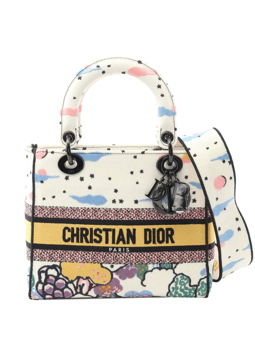 Pre-OwnedChristian Dior Pre-Owned2021-2025 Medium Canvas Embroidered Ciel De Reve Lady D Lite satchel