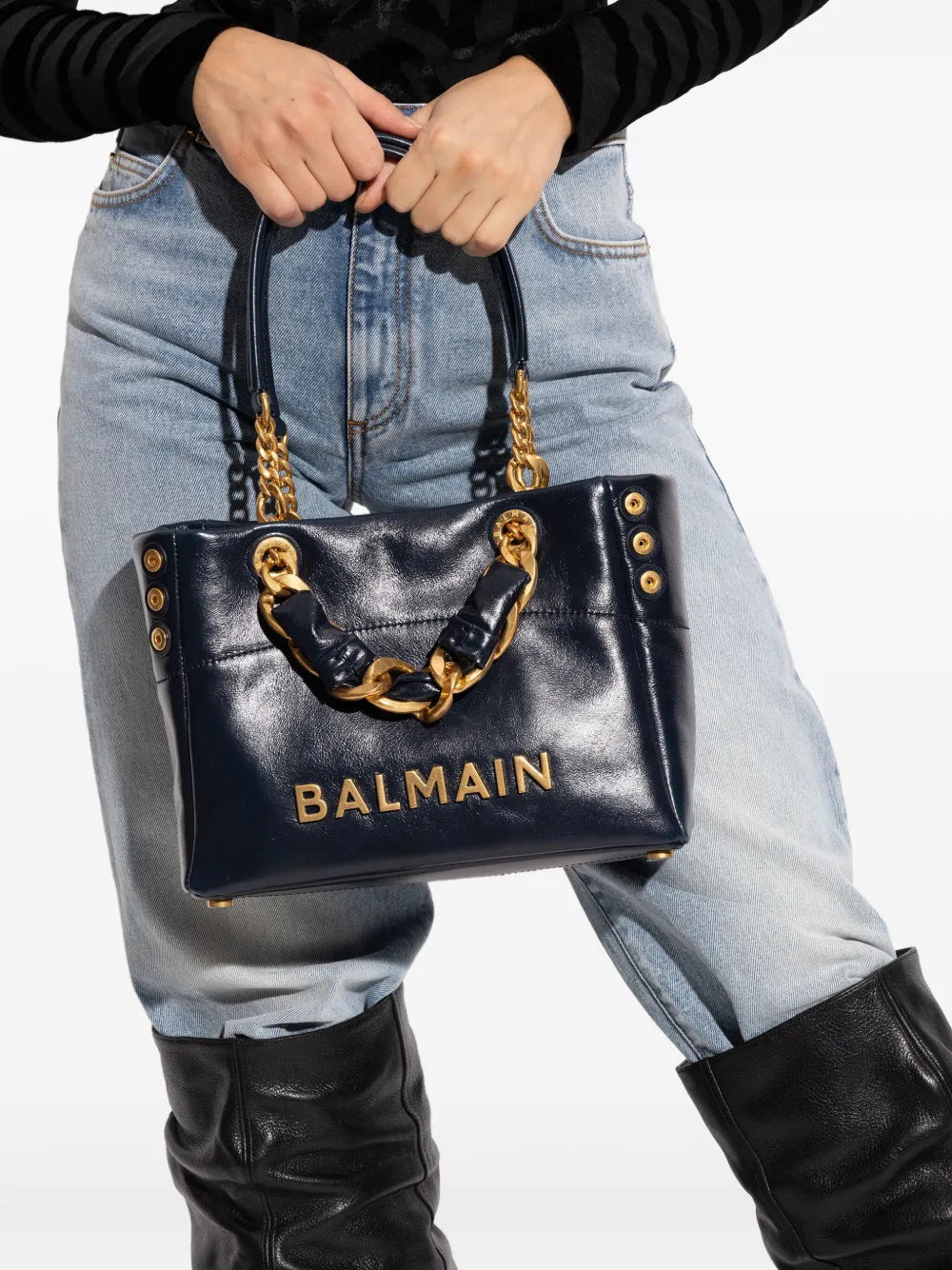 Balmainsmall Cabas 1945 chain embellished studded tote bag