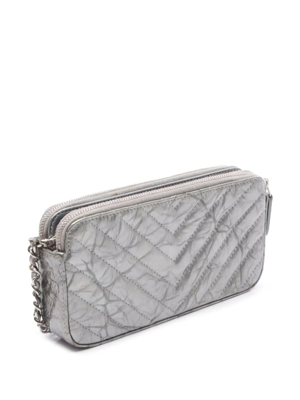 Pre-OwnedCHANEL Pre-Owned2018 Chevron Metallic Lambskin Double Zip Wallet on Chain crossbody bag