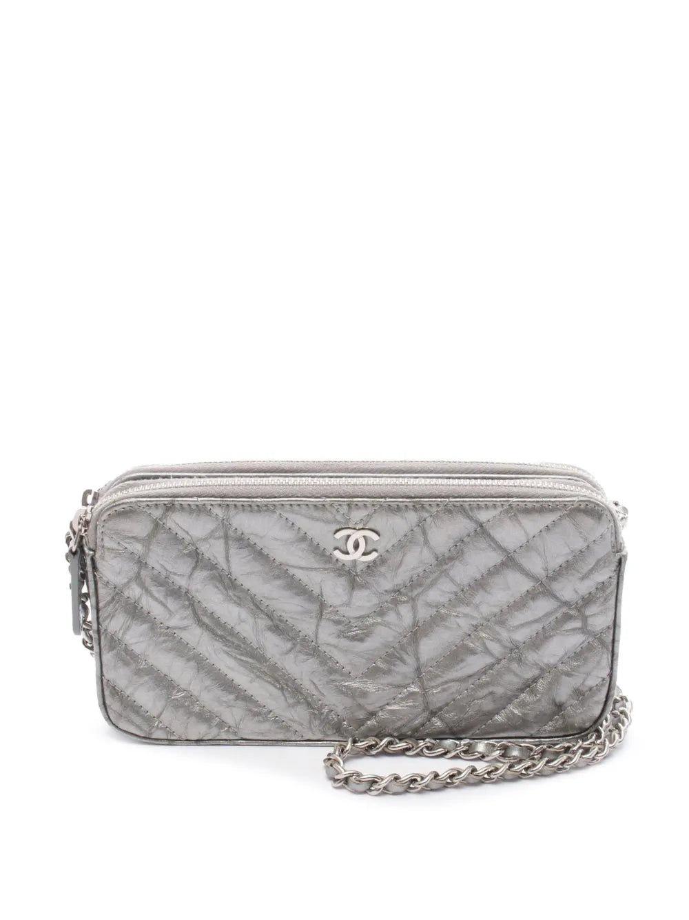 Pre-OwnedCHANEL Pre-Owned2018 Chevron Metallic Lambskin Double Zip Wallet on Chain crossbody bag