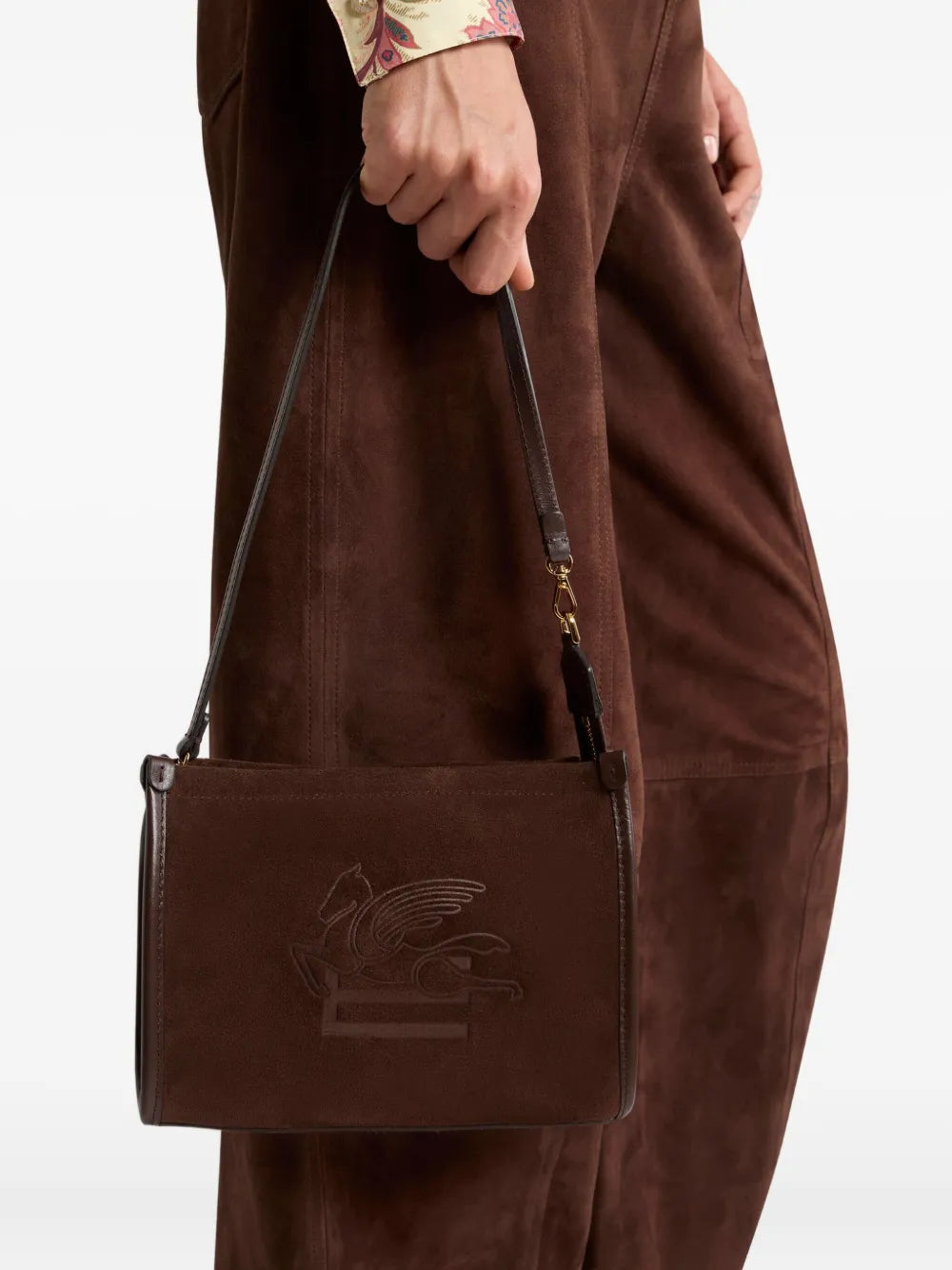 ETROsmall logo-embossed suede shoulder bag