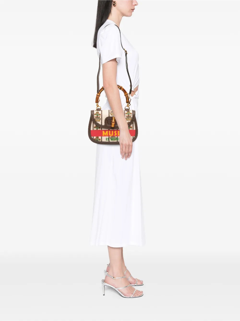 Pre-OwnedGucci Pre-Owned2016-2025 100th Anniversary Medium Canvas 1947 Bamboo Top Handle Bag satchel